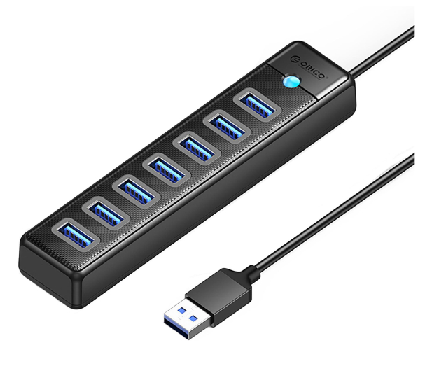 Orico USB-A - 7x USB-A 3.0, USB-C 5V/3A 1m - czarny ORICO-PW7U-U3-10-BK-EP-HU - 1343449 - zdjęcie